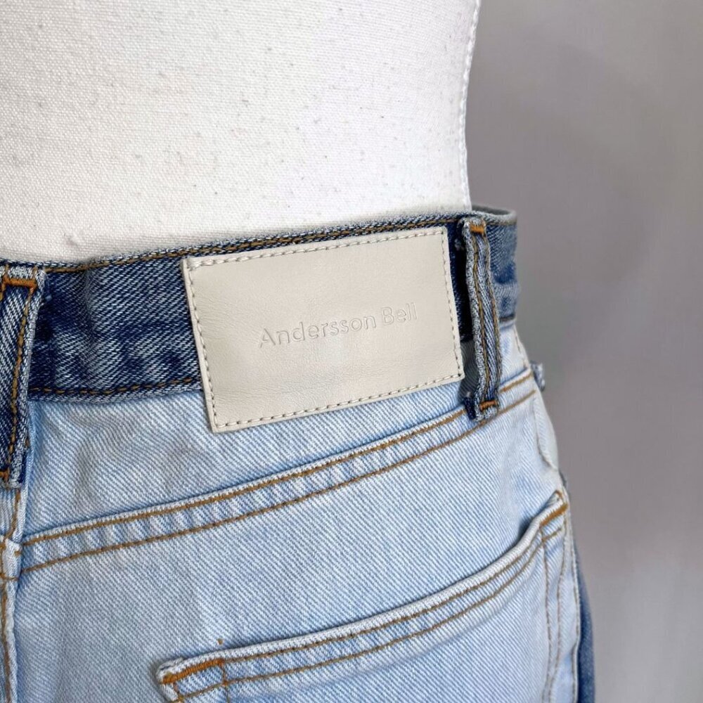 ANDERSSON BELL HIGH RISE PATCHWORK DENIM FLARED RAW HEM CROPPED JEANS - M - Picture 8 of 13